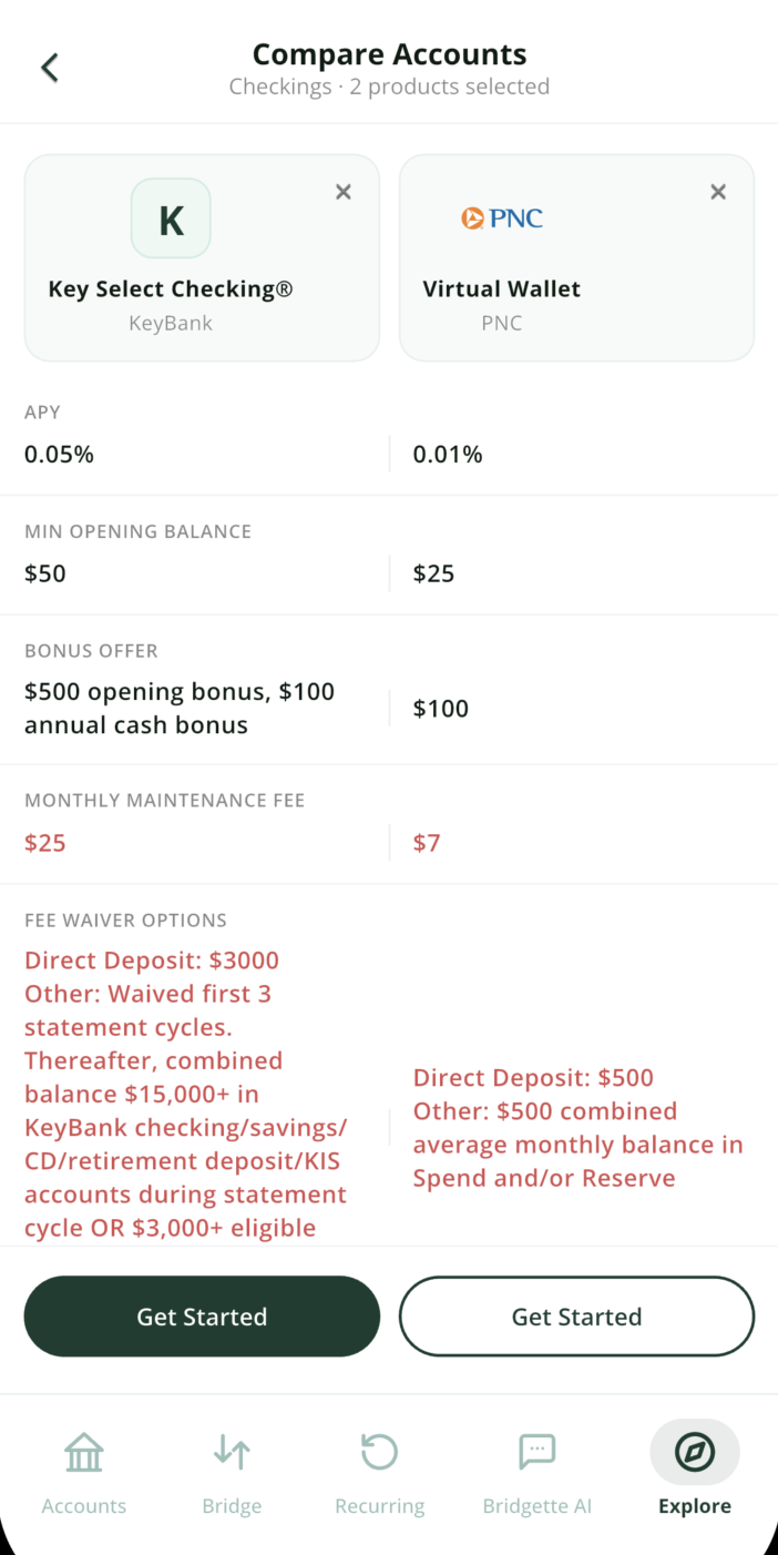 Compare Options Screenshot