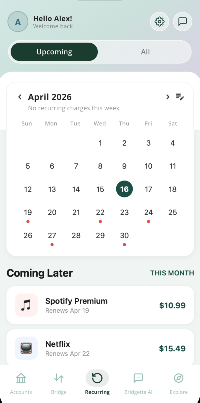 Subscriptions Screenshot